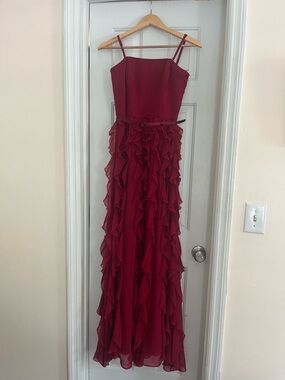 White House Black Market Red Ruffle Maxi Dress